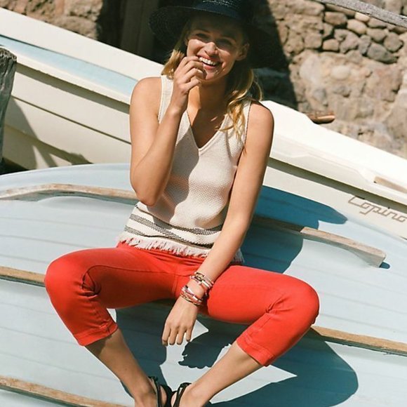 NWT Anthropologie Pilcro High-Rise Demin Legging Capri in Watermelon - 28/Sz 6 - Picture 3 of 11